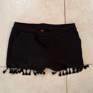 Hot Kiss Black High Waist Shorts with Tassel Trim